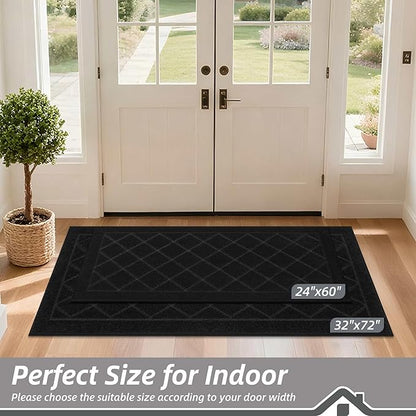 BEQHAUSE Dirt Trapper Door Mat 32" x 72", Doormat Non-Slip Entryway Rugs Washable, Dog Door Mat Stain Resistant and Absorbent Welcome Floor Mat for Front Back Door, Muddy Wet Shoes & Paws, Black