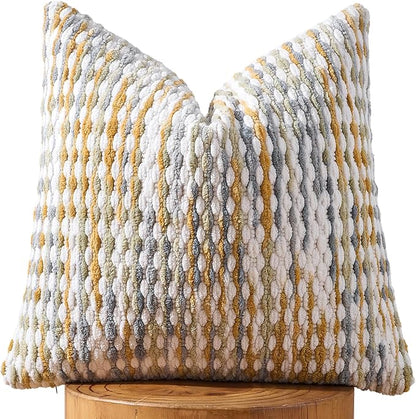AmHoo Boho Chenille Pillow Cover Decorative Tufted Pillowcase for Couch Bed Sofa Bedroom Living Room Modern 18 x 18-Inch Grey