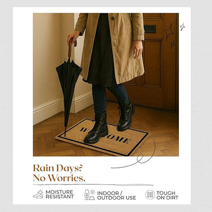 Coir Door Mats 17" X 30", Non-Slip Sturdy, PVC Backed Heavy Duty, Easy to Clean, Ideal for Door Entrance, Patio, Porch, Backyard, Garages, Welcome with Border