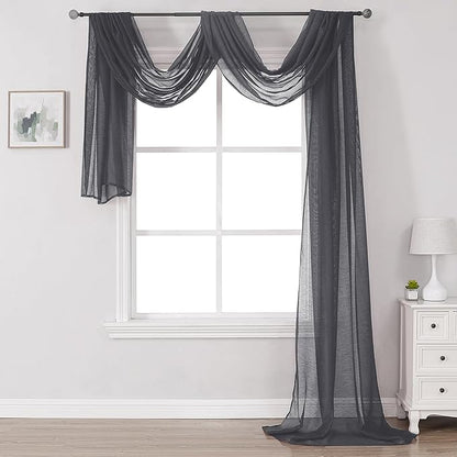 DONREN Dark Grey Window Scarf for Outdoor Decoration - Add Luxury Beautiful Elegant Effect to Curtain Panels (1 Panel, 34 x 216 Inches Long)