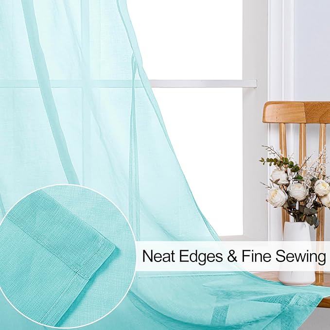 XWZO Mint Green Sheer Curtains with Tiebacks, Light Filtering Semi Transparent Voile Drapes Grommet Top Window Curtains for Bedroom, Living Room, Office, Study, W52 x L84, Set of 2 Panels