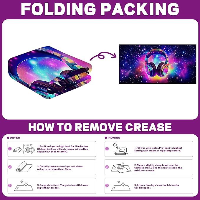 Galaxy Game Area Rug Music Headphone Rugs Colorful Throw Rug Non-Slip Carpet Doormats for Living Room Bedroom Apartment Dorm Floor Mat 79 in x 39 in