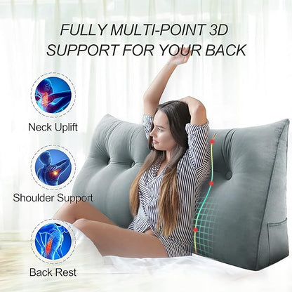 Wedge Headboard Pillow Dorm Room Reading Pillow Back Support for Sitting Up in Bed Bolster Lumbar Cushion Body Pillow Positioning Bedrest Velvet 39in Light Gray Twin