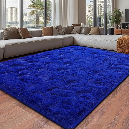 Blue Fluffy Area Rugs for Bedroom, Soft Shaggy Carpets for Living Room, Upgrade Anti-Skid Fuzzy Rugs for Kids' Room, Perfect Decor for Modern Home 5x7 Feet