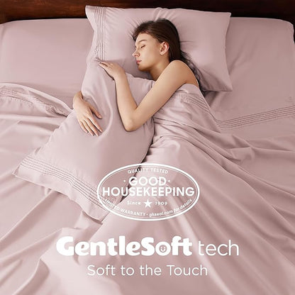 Bedsure Twin XL Sheets Dorm Bedding, GentleSoft Breathable Extra Long Twin Sheets & Pillowcases, Moisture Wicking Cooling, Deep Pocket Fits Mattress Up to 21 Inches Thick, Blush Pink