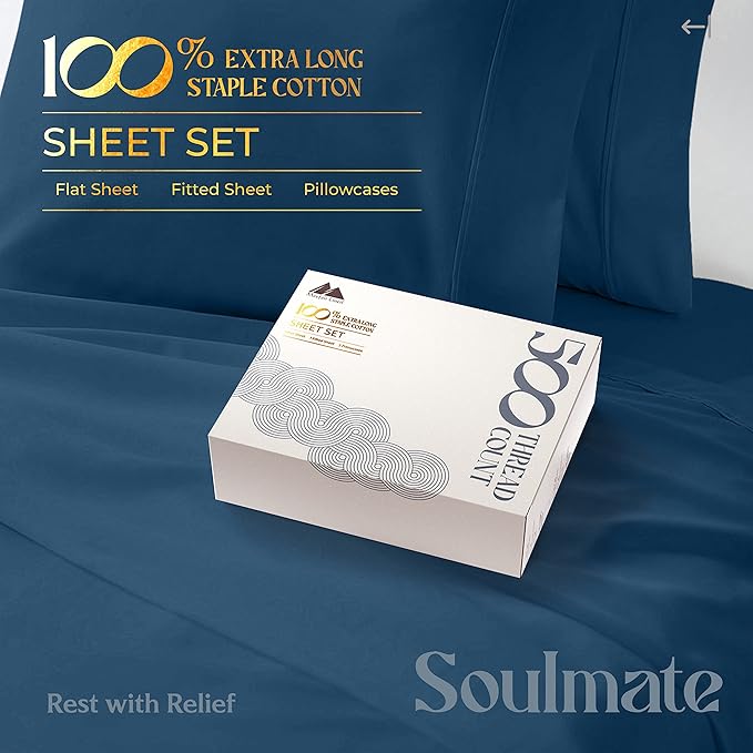 Mayfair Linen 500 Thread Count Split King Sheets Sets for Adjustable Bed - 5 PC Split King Size Bed Sheet Set Cotton (Teal), Soft, Cooling, Sateen Weave 16" Deep Pocket Bedsheet (Fits 18" Mattress)