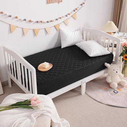 NTBAY 2 Pack Waterproof Crib Mattress Protector, Quilted 28"x52" Toddler Fitted Sheet - Machine Washable - Soft and Breathable Mattress Pad Cover for Crib, Nursery, Daycare, Cot, Black
