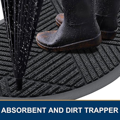 Smiry Half Circle Front Door Mat Outside Entrance, Heavy Duty Sturdy Natural Rubber Doormat, Trap Dirt and Moisture, Low Profile Mats for Indoor Outdoor Entry, Irregular Triangle (47x32, Black)