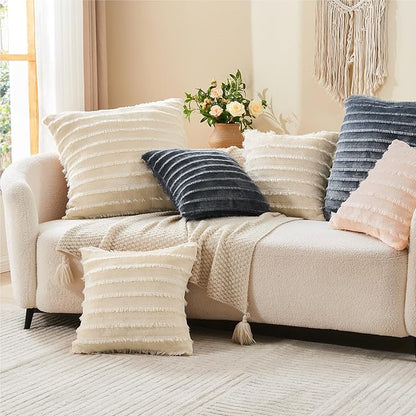 BEDELITE Velvet Pillow Covers 18x18 with Zipper, 2 Pack Super Soft Square Pillow Covers for Bedroom, Sofa, Luxury Cozy Fleece Pillowcases for All Seasons(18x18 Inches, Dark Gray-Boho)