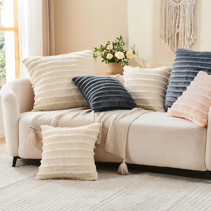 BEDELITE Velvet Pillow Covers 26x26 with Zipper, 2 Pack Super Soft Square Pillow Covers for Bedroom, Sofa, Luxury Cozy Fleece Pillowcases for All Seasons(26x26 Inches, Dark Grey-Boho)