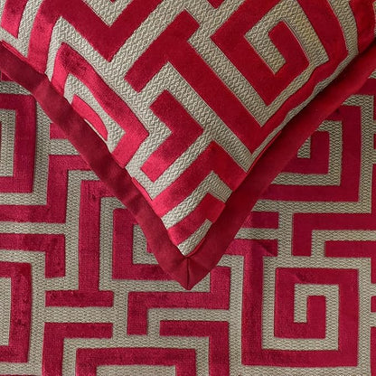 The HomeCentric King/Queen/Twin Red Decorative Queen 74"x18" Bed Runner with 2 Pillow Cover, Maze Bed Scarf on Velvet Fabric - Path