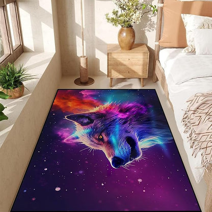 Galaxy Wolf Rug Large 3D Fierce Wolves Area Rugs for Bedroom Living Room Playroom Gameroom Boys Kids Colorful Glitter Throw Rugs Floor Mat Carpet 71 in x 47 in