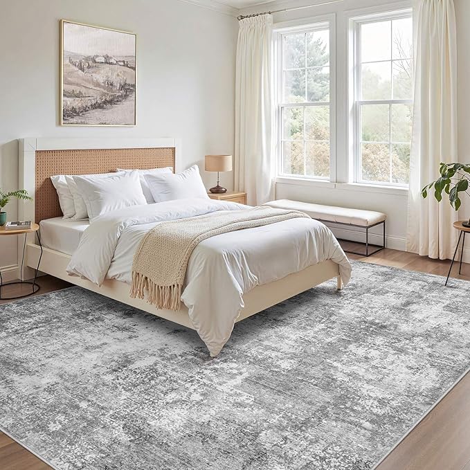 Washable 10X12 Area Rug: Modern Abstract Soft Non-Slip Indoor Rugs - Low Pile Stain Resistant Foldable Rug for Living Room Bedroom Dining Room Playroom Office(Grey,10'x12')