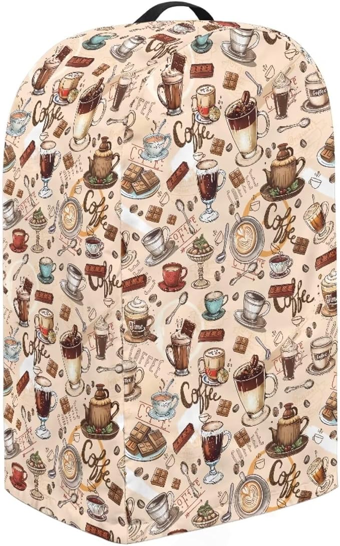Brown Coffee Themed Patterns Blender Dust Cover Food Processor Cover Coffee Machine Appliance Covers for Kitchen Counter Blender Covers for Kitchen Machine