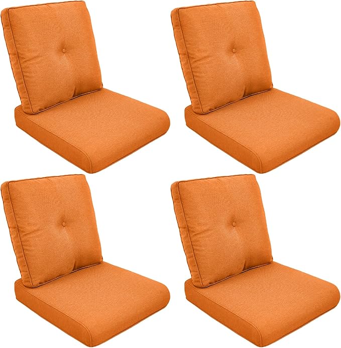 Patio Cushions for Outdoor Furniture - 22" x 25" x 4" UV Resistant Thick Foam Cushions Water Resistant Replacement Cushion for Outdoor Patio Furniture Chair/Sofa/Couch | Orange | 4-Pack |
