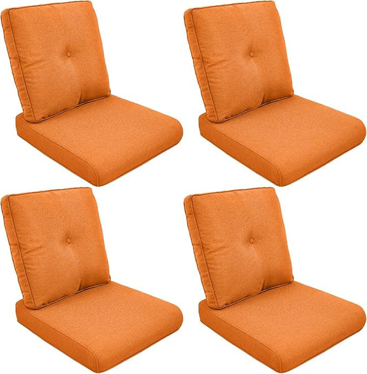 Patio Cushions for Outdoor Furniture - 22" x 25" x 4" UV Resistant Thick Foam Cushions Water Resistant Replacement Cushion for Outdoor Patio Furniture Chair/Sofa/Couch | Orange | 4-Pack |