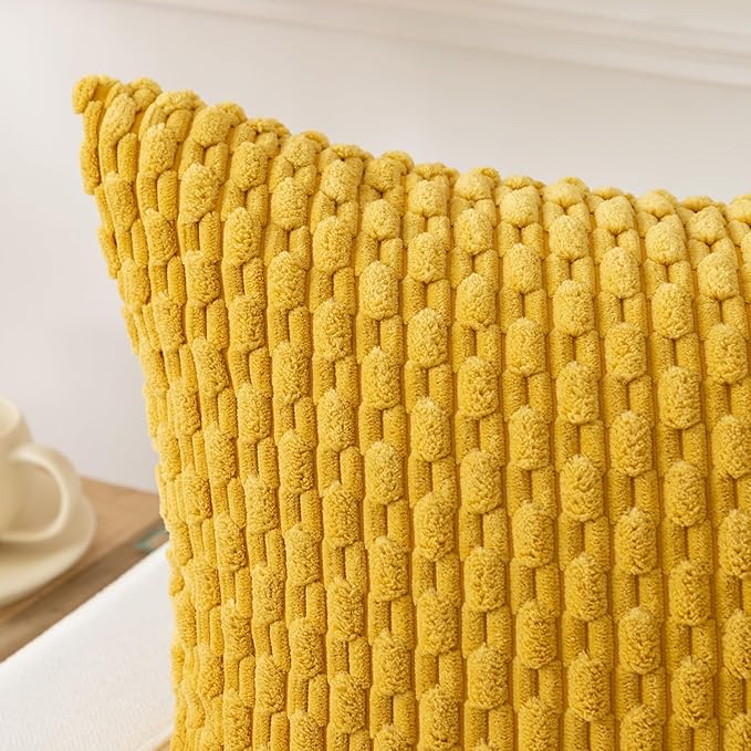Kevin Textile 12x20 Inch Pillow Cover 1 Pack Boho Decorative Soft Striped Corduroy Lumbar Farmhouse Color Accent Rectangle Cushion Case for Living Room Couch Sofa Bed, Mustard Yellow