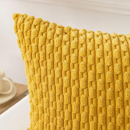 Kevin Textile 12x20 Inch Pillow Cover 1 Pack Boho Decorative Soft Striped Corduroy Lumbar Farmhouse Color Accent Rectangle Cushion Case for Living Room Couch Sofa Bed, Mustard Yellow