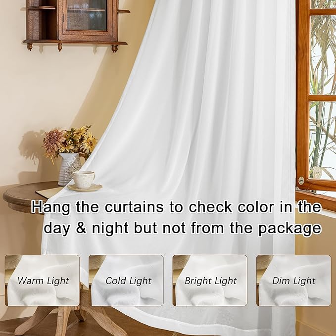 72 Inch Extra Wide Pinch Pleated Sheer Curtains 108 Inches Long for Patio Bedroom Pleated Drapes with Hooks Light Filtering Breathable Voile Drapes for Track System, White, 72"W x 108"L, 2 Panels