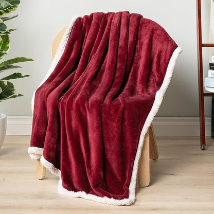 PAVILIA Sherpa Fleece Throw Blanket for Couch, Twin Size, Maroon Red, Plush Soft Fuzzy Sofa Blanket, Cozy Reversible Winter Throw for Women Men, 60x80 Inches