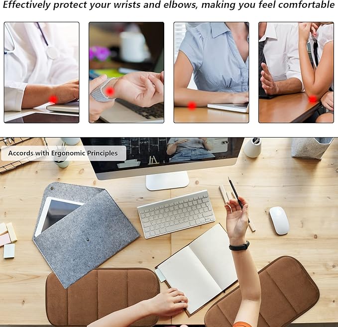 2 Sets Upgrade Computer Wrist Elbow Pad, DILIBRA Portable Memory Foam Arm Wrist Rest Pillow, Soft and Anti-Slip Wrist Support Mat for Keyboard Desktop Office Gaming - Alleviate Elbow Pain (Brown)