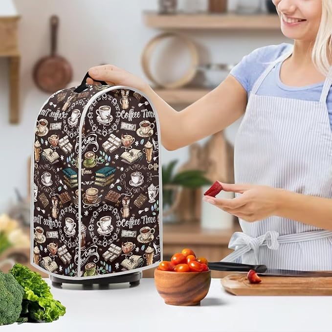 Talayituse Coffee Chocolate Book Print Blender Dust Cover with Handle, Stand Mixer or Coffee Maker Appliance Covers Anti Fingerprint Dust Proof Stain Resistant Blender Cover for Home Kitchen
