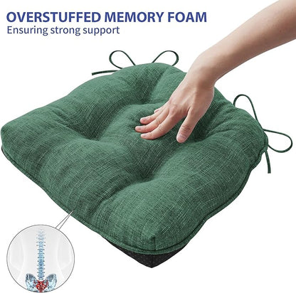 Chair Cushions for Dining Chairs Set of 4, Kitchen Chair Cushions, Chair Pads with Ties Non Slip Backing, Christmas Room Decor, Tufted Memory Foam Seat Cushion 4 Pack, 15.5x15.5x4, Dark Green