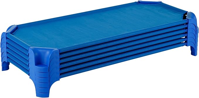 Sprogs Heavy-Duty Stackable 40"L Daycare Cots for Toddlers Ages 1 to 2, Stacking Preschool Classroom Toddler Cots for Sleeping, Resting, Naptime, Pack of 24, Blue