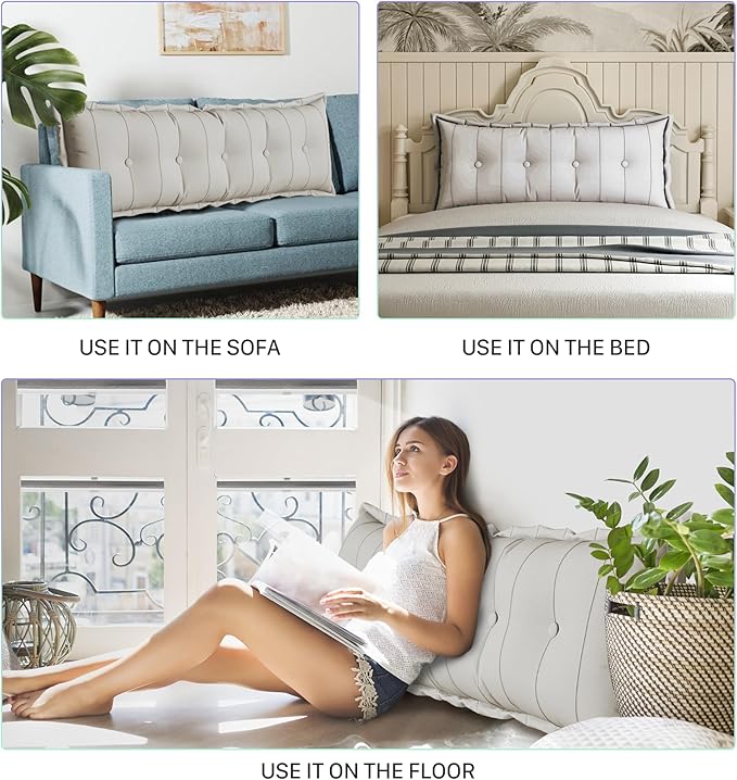 Large Bolster Reading Pillow Queen Backrest Positioning Support Pillow Daybed Cushion Headboard Pillows for Bed Bunk Sofa with Removable Cover, White, 59x3x20 Inch