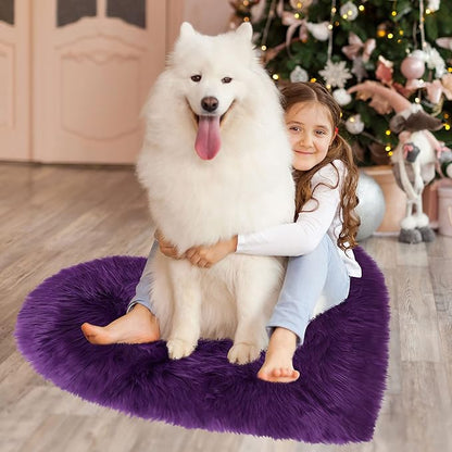 uxcell Heart Shaped Rugs for Bedroom,Small Aesthetic Carpet Girls,Cute Shaggy Floor Mirror Mat,Pastel Furry Throw Rug 2.3ftx3ft, Purple