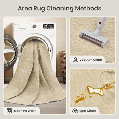 Valenrug Washable Rug 5x7 - Stain Resistant 5x7 Area Rugs for Living Room, Non Slip Backing Printed Rugs for Bedroom, Folable Machine Washable Area Rug (5'x7', Brown)