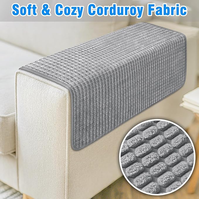 Couch Arm Covers, Sofa Arm Covers, Waterproof Armrest Cover for Sofa, Armchair, Loveseat, Headrest Cover, Non-Slip Recliner Arm Cover, Arm Chair Covers Set of 2 (Gray, 23"×19")