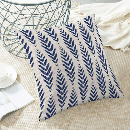 Navy Blue Boho Pillow Covers 20 x 20 Inch Pack of 2, Bohemian Ethnic Herringbone Pattern Decorative Throw Pillow Covers Linen Modern Geometry Farmhouse Outdoor Pillowcase for Sofa Couch Decor