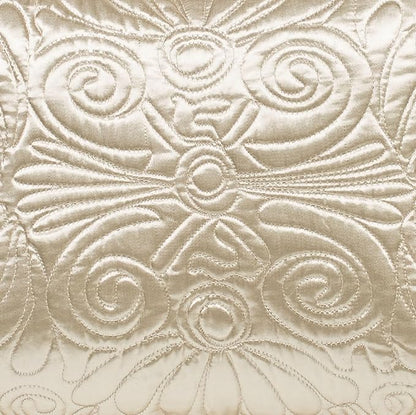 Touch of Class Portia Luxury Bedding | Neutral Pearl | Premier Quilted Polyester Satin | Romantic Hand Guided Machine Quilted Scroll Design 3 Piece Set: Full Oversized Bedspread & 2 Standard Shams