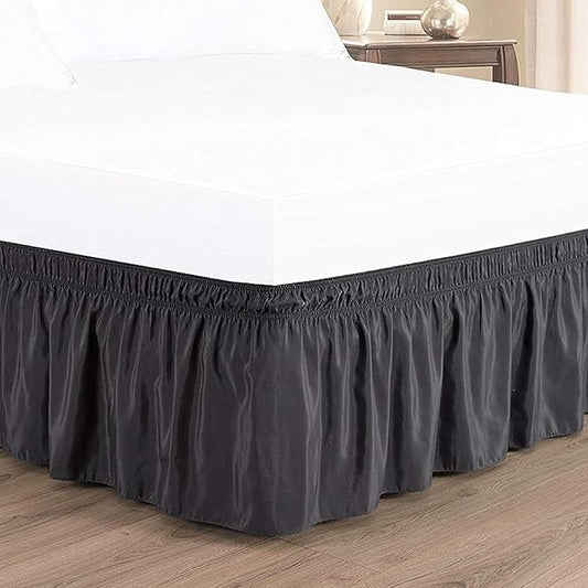 Dark Grey Wrap Around Bed Skirts with 16" Drop - Three Sides Fabric Adjustable Elastic Dust Ruffle Silky Soft -600 TC Stretchy Bed Skirt-Short Queen(60"X 75") Dark Grey