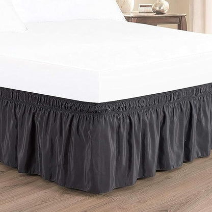 Dark Grey Wrap Around Bed Skirts with 16" Drop - Three Sides Fabric Adjustable Elastic Dust Ruffle Silky Soft -600 TC Stretchy Bed Skirt-Full(54"X 75") Dark Grey