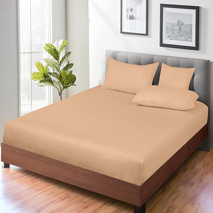 ROYALE LINENS 300 Thread Count 100% Long Staple Combed Cotton Fitted Sheet Twin - Super Soft Deep Pocket Bottom Sheet - Fitted Sheets Only - Elastic Sheets (Twin, Sand)