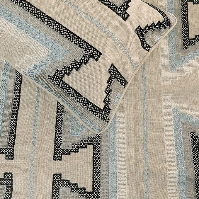 The HomeCentric King Queen Twin Blue & Ivory Decorative CA King 86"x18" Bed Runner Without Pillow Cover, Embroidered Bed Scarf on Cotton Fabric - Aztec Armour