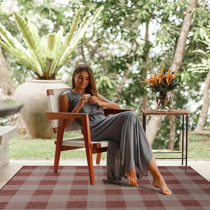 CAMILSON Outdoor Rug - Modern Area Rugs for Indoor and Outdoor Patios, Kitchen and Hallway mats - Easy Cleaning Non Shedding Washable Outside Carpet (8x10, Buffalo - Copper/Grey)