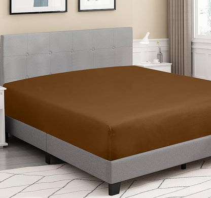 ROYALE LINENS 300 Thread Count 100% Long Staple Combed Cotton Fitted Sheet Queen - Super Soft Deep Pocket Bottom Sheet - Fitted Sheets Only - Elastic Sheets (Queen, Chocolate)