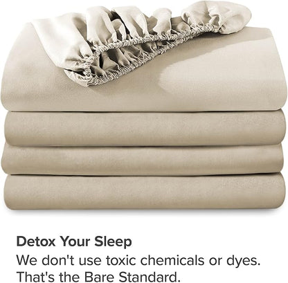 Bare Home 2-Pack Fitted Bottom Sheets Split King - Premium 1800 Ultra-Soft Microfiber - Deep Pocket - 4 Twin XL Fitted Sheets (Split King, Sand)