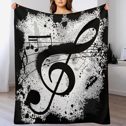 Music Blanket Black White Abstract Music Note Art Print Soft Cozy Lightweight Throw Blanket for Women Men Bedroom Living Room Dorm Chair Sofa Travel 70x80in