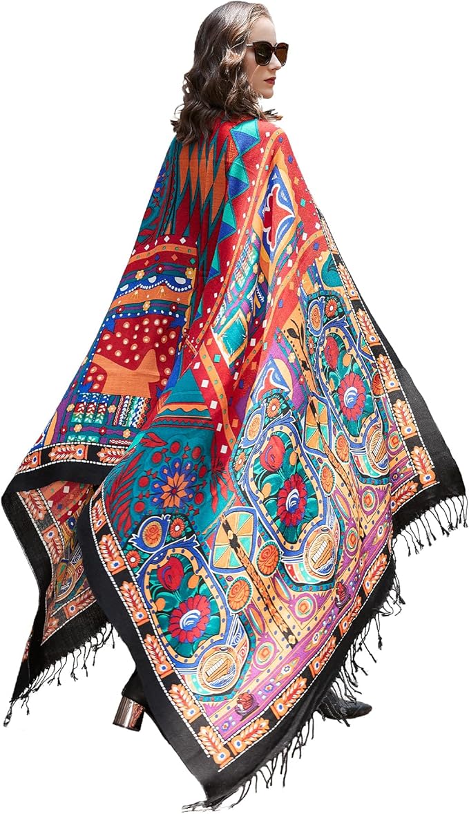 DANA XU 100% Merino Wool Extra Large Pashmina Blanket Travel Scarf Cashmere Wrap for Women Fall Winter Oversize Shawl Floral