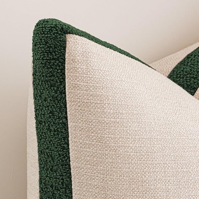 a moment Christmas Dark Green Loop Yarn Linen-Like Pillow Cover Natural Soft Decorative Throw Pillow Case Farmhouse 18x18 Inch, Textured Cushion Cover for Sofa Bed, Wrinkle-Resistant Home Decor