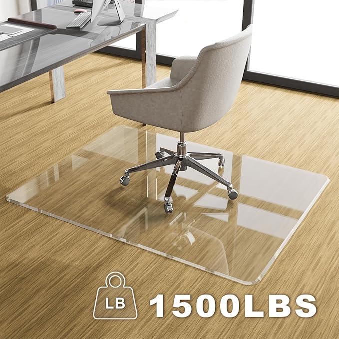 Beveled Edge Irregular Office Chair Mat for Carpet or Hardwood Floor Crystal Clear 46" x 55" for a Smooth Glide and Easy Roll On/Off, Heavy Duty and Non-Slip Floor Chair Mat