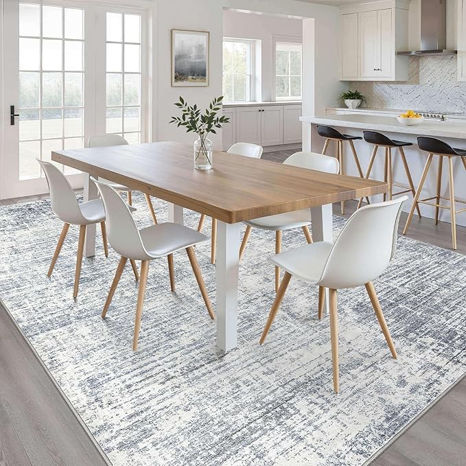 8x10 Area Rugs Living Room: Washable Large Neutral Blue Rug Abstract Soft Modern Stain Resistant Indoor Floor Non-Slip Carpet for Bedroom Nursery Kids Office Playroom Dining Room Under Table Home