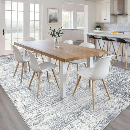10x12 Area Rug Living Room: Washable Large Neutral Blue Rugs Abstract Soft Modern Stain Resistant Indoor Floor Non-Slip Carpet for Bedroom Nursery Kids Office Playroom Dining Room Under Table Home