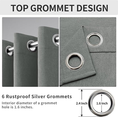Easy-Going Linen Look Blackout Curtain Grommet Window Curtain Drapes for Bedroom, Living Room Thermal Insulated Room Darkening (2 Panels, 38x45 Inch, Grey)