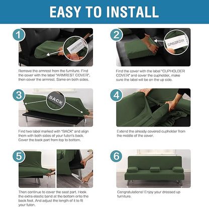 H.VERSAILTEX 4 Pieces Stretch Futon Covers Sofa Bed Slipcover with Removable Armrests and Cupholders Covers Furniture Protector High Spandex Small Checks Jacquard Fabric, Bronze Green