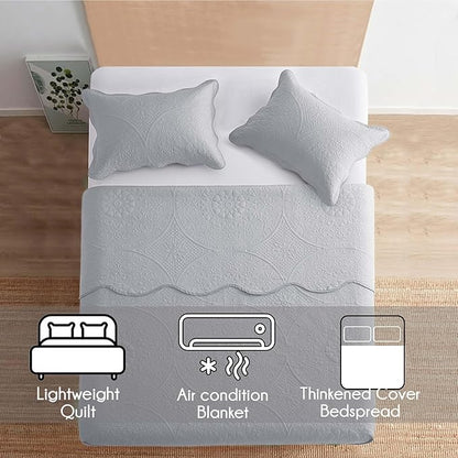 IR Imperial Rooms 8 Pack Quilt King Size Bedding (106" x 96") - Bulk Wholesale for Hotels, Guest Bedroom & Airbnbs - Lightweight Microfiber Reversible Floral Embossed Quilts Bedspreads (Silver)